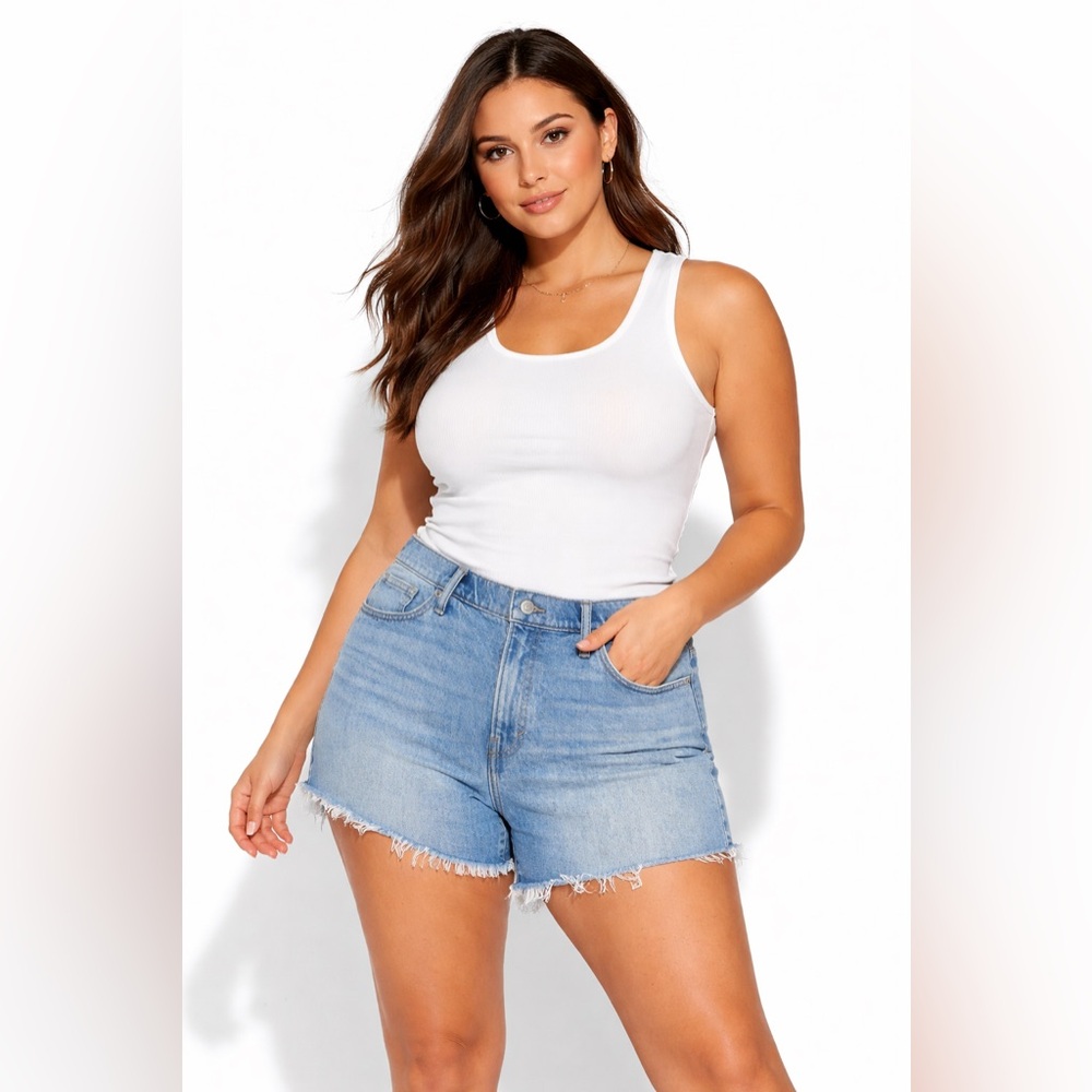 Lucky Brand 90s Midi Denim Shorts – Frayed Hem – Size 14 / 32